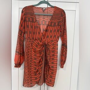 BCBGeneration Coral and Brown Patterned Top